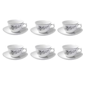 Jogo de X&iacute;caras com Pires Porcelana Jasmine Havan Casa 12 Pe&ccedil;as - Estampado