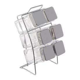 Jogo Porta Condimentos com Suporte Square Euro Home 6 Peças - Vidro
