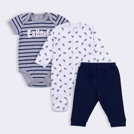 Kit Bebê Macacão, Body e Calça Yoyo Baby Navy Foquete