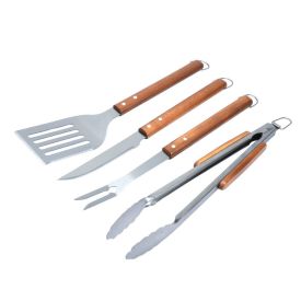 Kit Churrasco 4 Peças Havan Casa Cabo Madeira Acácia - Inox 