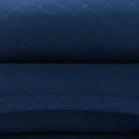 Kit Colcha Casal 100% Poli&eacute;ster Lisa Versalhes Havan Casa 3 Pe&ccedil;as - Midnight Blue