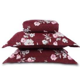 Kit Colcha Casal Estampada Versalhes Havan Casa 3 Pe&ccedil;as - Floral Vinho