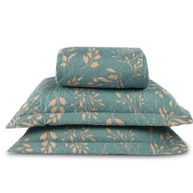 Kit Colcha Casal Versalhes Estampada Havan Casa 3 Pe&ccedil;as - Folhagens Verde