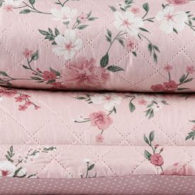 Kit Colcha Casal Versalhes Estampada Havan Casa 3 Pe&ccedil;as - Floral Rose