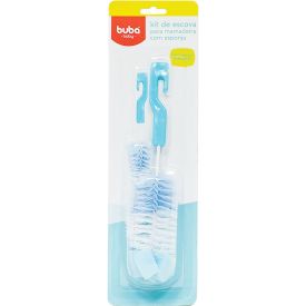Kit De Escova Para Mamadeira Com Esponja Buba - Azul