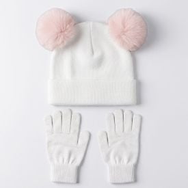Kit Gorro e Luva Infantil Menina em Tricot Marmelada - OFF WHITE U