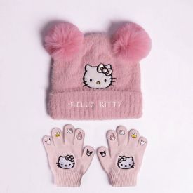 Kit Gorro e Luva Infantil Menina em Tricot Sanrio - HELLO KITTY U