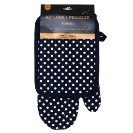 Kit Luva e Pegador de Panelas Napoli Jolitex - Poa Azul
