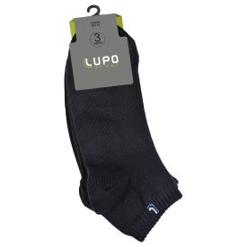 Kit com 3 Pares Meia Soquete Lupo - Preto/Preto/Preto