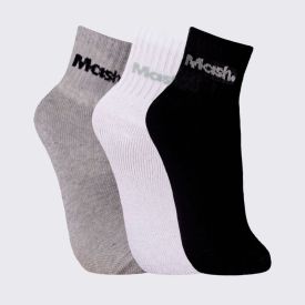 Kit Meia Feminina Cano Curto Esportiva com 3 Pares Mash - Bc/Cz/Pt 34/38