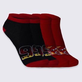 Kit Meia Infantil Com 2 Pares Cano Curto Carros Disney Preto/Vermelho