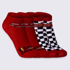 Kit Meia Infantil Com 2 Pares Cano Curto McQueen Disney Vermelho