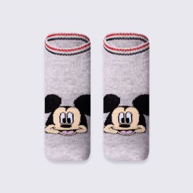 Kit Meia Infantil Com 2 Pares Cano Curto Mickey Disney Cinza