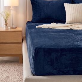 Lençol Avulso Solteiro com Elástico Plush Slip Havan Casa - Azul Mariner