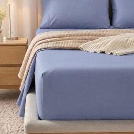 Lençol Casal Percal 100% Algodão Buona Fortuna - Azul Liso Novo