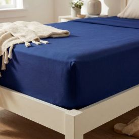 Lençol com Elástico Solteiro de Malha Paris - Azul Profundo 