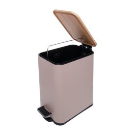 Lixeira Retangular com Pedal e Tampa de Bambu 5L Lyor - Bege