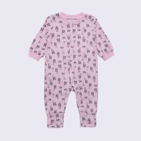 Macacão Bebê Menina Em Plush Com Pé Reversível Yoyo Baby Rosa Panda