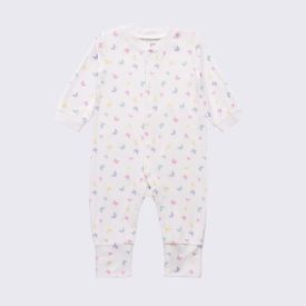 Macacão Bebê Menina Em Plush Com Pé Reversível Yoyo Baby Off White Borboletas