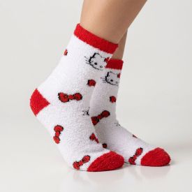 Meia Cano Longo Hello Kitty Chenille Sanrio - BRANCO 34/38