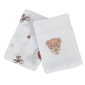 Kit Pano de Boca Bordado Havan Baby 2 Peças - Urso Bege