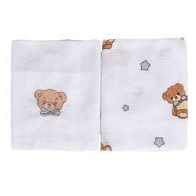 Kit Pano de Boca Bordado Havan Baby 2 Peças - Urso Azul