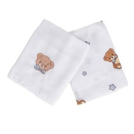 Kit Pano de Boca Bordado Havan Baby 2 Peças - Urso Azul