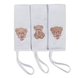 Pano de Boca com Prendedor de Chupeta 3 Peças - Urso Rosa
