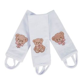 Pano de Boca com Prendedor de Chupeta 3 Peças - Urso Rosa