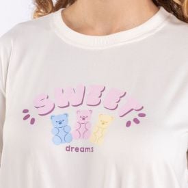 Pijama Feminino Calça e Manga Curta Camila Moretti Off White