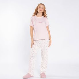 Pijama Feminino Calça e Manga Curta Camila Moretti Off White