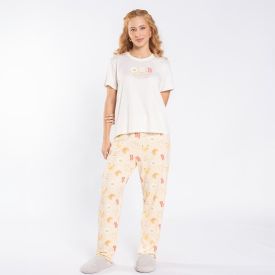 Pijama Feminino Calça e Manga Curta Camila Moretti Amarelo Claro