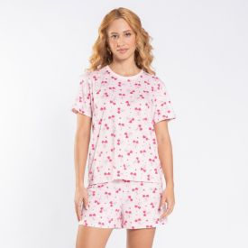 Pijama Feminino Curto Cereja Camila Moretti Rosa Claro