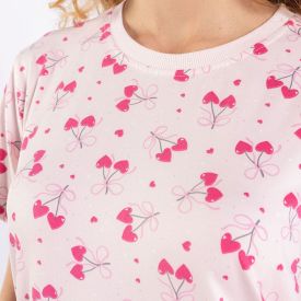 Pijama Feminino Curto Cereja Camila Moretti Rosa Claro