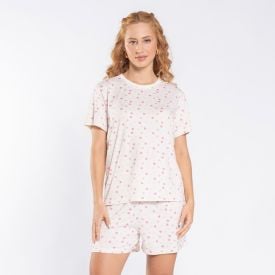 Pijama Feminino Curto Peletizado Camila Moretti Off White