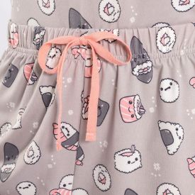 Pijama Feminino Curto Peletizado Camila Moretti Cinza Fosco