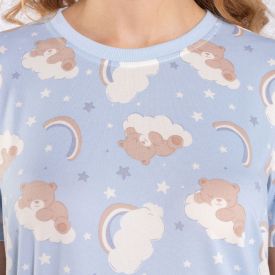 Pijama Feminino Curto Peletizado Camila Moretti Azul Claro