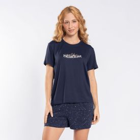 Pijama Feminino Curto Peletizado Camila Moretti Azul Meia-Noite