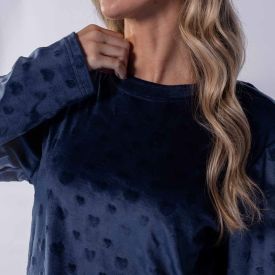 Pijama Feminino Longo In Love Camila Moretti Azul Marinho