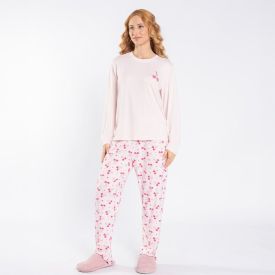 Pijama Feminino Longo Cereja Camila Moretti Rosa Claro