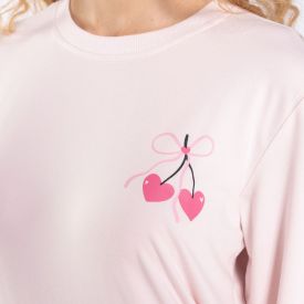 Pijama Feminino Longo Cereja Camila Moretti Rosa Claro