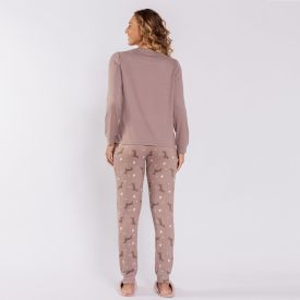Pijama Feminino Longo Em Malha Tricot Camila Moretti Cachorro