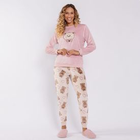Pijama Feminino Longo Em Plush Bear Camila Moretti Rose