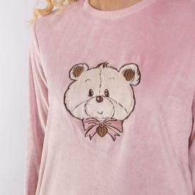 Pijama Feminino Longo Em Plush Bear Camila Moretti Rose