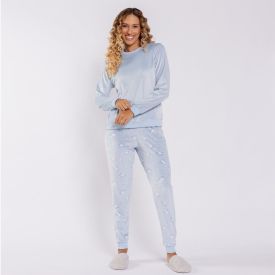 Pijama Feminino Longo Em Plush Camila Moretti Azul