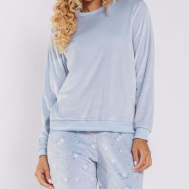 Pijama Feminino Longo Em Plush Camila Moretti Azul