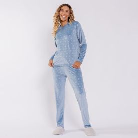 Pijama Feminino Longo Em Plush Camila Moretti Azul