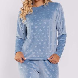 Pijama Feminino Longo Em Plush Camila Moretti Azul