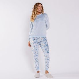 Pijama Feminino Longo Em Plush Dreamer Camila Moretti Azul