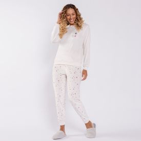 Pijama Feminino Longo Em Plush Estrelas Camila Moretti Off White
